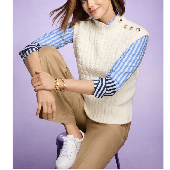 Talbots Sweater Vest White Old Money Chunky Cable Knit Capsule Preppy XL - Picture 2 of 13